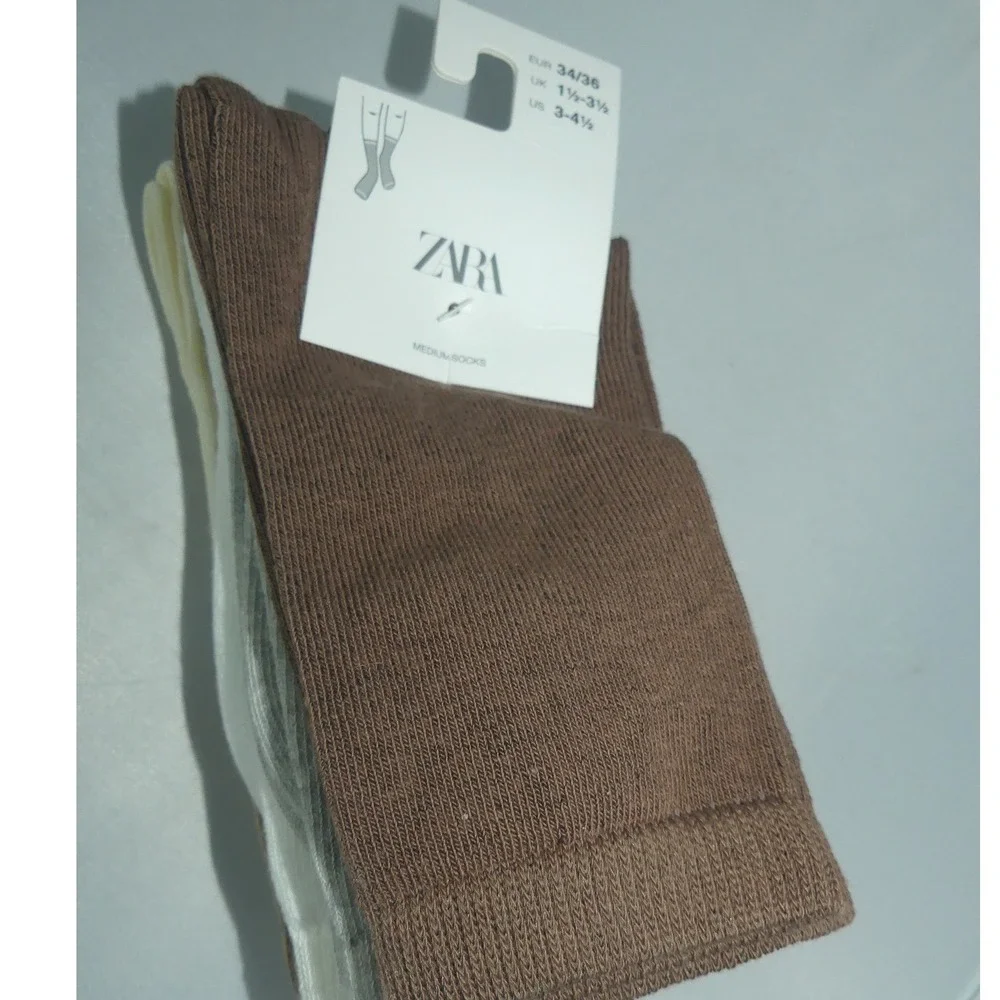 Zara Kids Girls Medium Socks 5 Pack Neutrals US 3-4.5 EUR 34-36 NEW